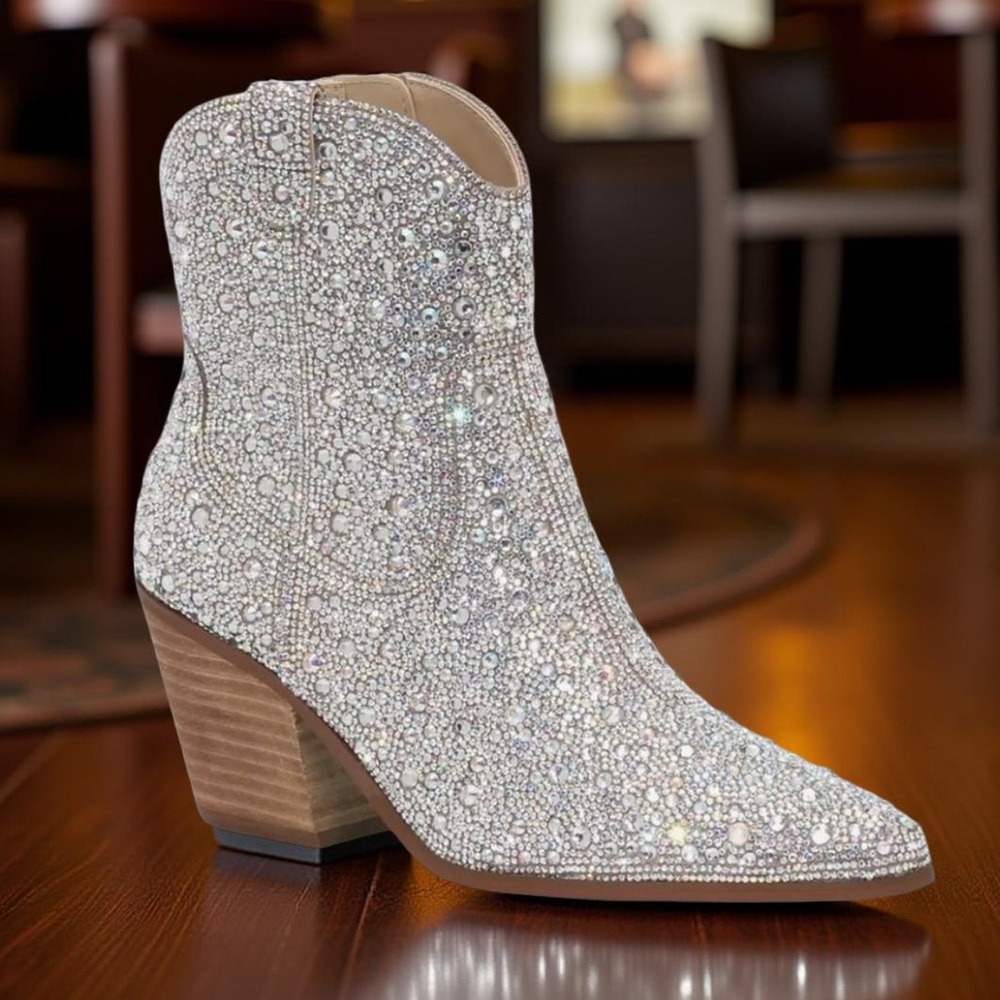 Betsey Johnson NWT Sz 6 Sparkling Crystal Heeled Western Boots (SH096) - Picture 14 of 14